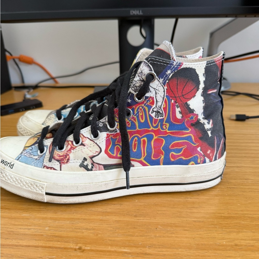 Converse High Top Sneakers White Black Multicolor Graphic - Picture 3 of 4